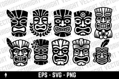 Tiki tribal wooden mask set and Tiki mug. Hawaiian tradition Product Image 1
