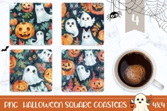 Watercolor Halloween Ghost Square Coasters, Halloween Print Product Image 1