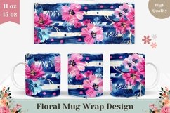 Watercolor Flowers Mug Wrap PNG, Floral Mug Sublimation Product Image 1