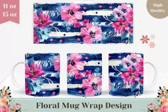 Watercolor Flowers Mug Wrap PNG, Floral Mug Sublimation Product Image 1
