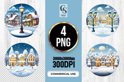 Snowy Village Street Scene Clipart Sublimation PNG Product Image 1