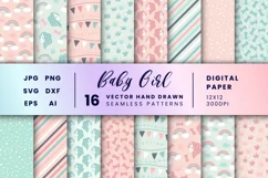 Cute Baby Girl Backgrounds, Unikorns and Rainbows Patterns Product Image 1