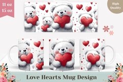 Cartoon Bear Mug Template, Love Hearts Mug Sublimation PNG Product Image 1