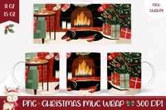 Cartoon Christmas Dog Mug Wrap, Christmas Tree Mug Template Product Image 1