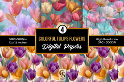 Colorful Tulips Flowers Pattern Digital Paper Product Image 1