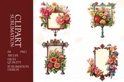 Watercolor floral wooden signboard clipart sublimation png Product Image 1