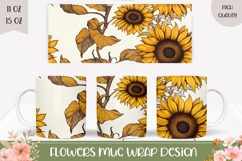 Sunflower Mug Template, Vintage Sunflowers Sublimation PNG Product Image 1