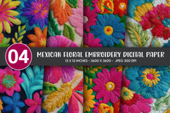 Mexican Floral Embroidery Digital Paper Product Image 1