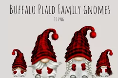 Red Buffalo Plaid Family Gnomes | Watercolor Clipart Png Product Image 1