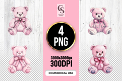 Cute Pink Teddy Bear With Bow Clipart Sublimation PNG Product Image 1
