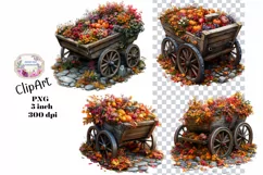Fall, Autumn, Flowers, Cart, Ephemera, PNG, Clipart Product Image 1