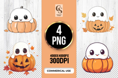 Cute Ghost Pumpkin Clipart Sublimation PNG Product Image 1