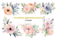 Watercolor Flower Arrangement Clipart PNG, Floral Cliparts Product Image 1