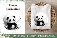 Cartoon Panda Illustration, Cute Panda PNG, Moon PNG Product Image 1
