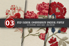 Red Floral Embroidery Digital Paper Product Image 1