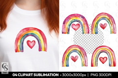 Rainbow Heart Bright Watercolor Clipart Sublimation PNG Product Image 1