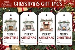 Watercolor Christmas Fireplace Gift Tag, Christmas Gift Tag Product Image 1