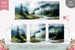 Watercolor Landscape Mug Design, Lake Mug Template Product Image 1
