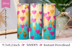 Cute Pink Hearts Tumbler Wrap, Valentine's Day Tumbler PNG Product Image 1