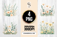 Soft Botanical Meadow Flowers Clipart Sublimation PNG Product Image 1