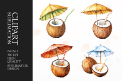 Watercolor coconut summer clipart sublimation png Product Image 1