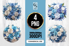 Blue Rose Flower Wreath Clipart Sublimation PNG Product Image 1