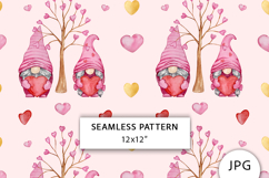 Watercolor Pink Gnomes Seamless Pattern, Digital Paper Product Image 1