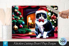 Festive Tuxedo Cat by the Christmas Tree Cutting Board PNG Product Image 1