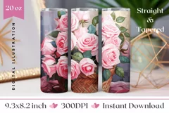 Pink Roses Tumbler Sublimation, Valentines Tumbler Wrap PNG Product Image 1