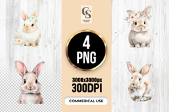 Floral Crown Baby Bunny Watercolor Clipart Sublimation PNG Product Image 1