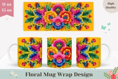 Floral Mug Template, Colorful Flowers Mug, Neon Flowers PNG Product Image 1