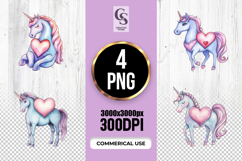 Watercolor Heart Unicorn Clipart Sublimation PNG Product Image 1
