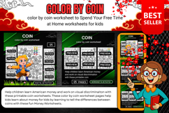 color by coin worksheet Printable activities for kids games Product Image 1
