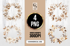 Beige Rose Floral Wreath Clipart Sublimation PNG Product Image 1