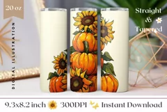 Watercolor Pumpkins Tumbler Design, Fall Sunflowers Tumbler Product Image 1