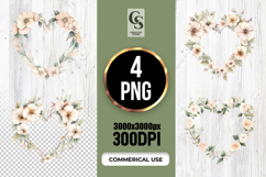 Neutral Floral Heart Wreath Clipart Sublimation PNG Product Image 1