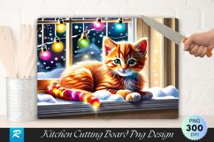 Festive Kitten on a Snowy Windowsill Cutting Board PNG Product Image 1