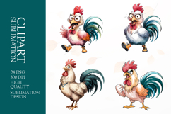 Grumpy Rooster watercolor clipart sublimation Product Image 1