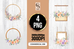 Watercolor Floral Wreath and Frame Clipart Sublimation PNG Product Image 1