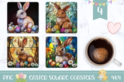 Stained Glass Easter Square Coasters, Easter Bunny PNG Product Image 1