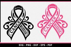 Black and Pink Breast Cancer Ribbon SVG, Cancer warrior SVG Product Image 2