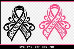 Black and Pink Breast Cancer Ribbon SVG, Cancer warrior SVG Product Image 2