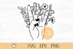 Rock on hand svg, Heavy metal hand with flowers svg, png Product Image 1