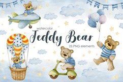 Watercolor Teddy Bear Clipart Product Image 1