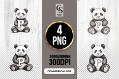 P Panda Alphabet Letter Watercolor Clipart Sublimation PNG Product Image 1