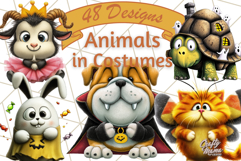 Halloween Animals in Costumes Clipart PNG, Cute Pets Art Product Image 1