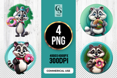 Cute Raccoon With Donut Clipart Sublimation PNG Product Image 1