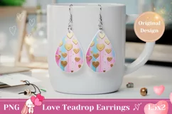 Valentine Teardrop Earring PNG, Golden Hearts Earrings Product Image 1