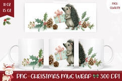 Cartoon Christmas Hedgehog Mug, Christmas Present Mug Design Product Image 1