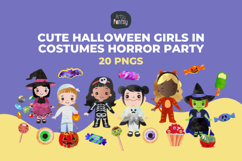 Cute Halloween Girls in Costumes Horror Party Clip Art Product Image 1